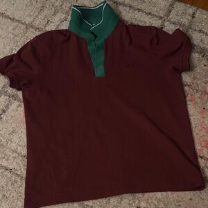 Lacoste Maroon Polo with Green Contrast Collar